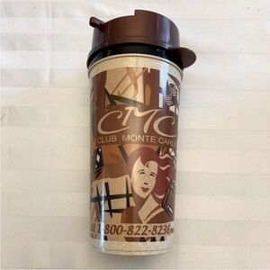 Vintage retro Club Monte Carlo collectible travel to go mug cup with lid. New.
